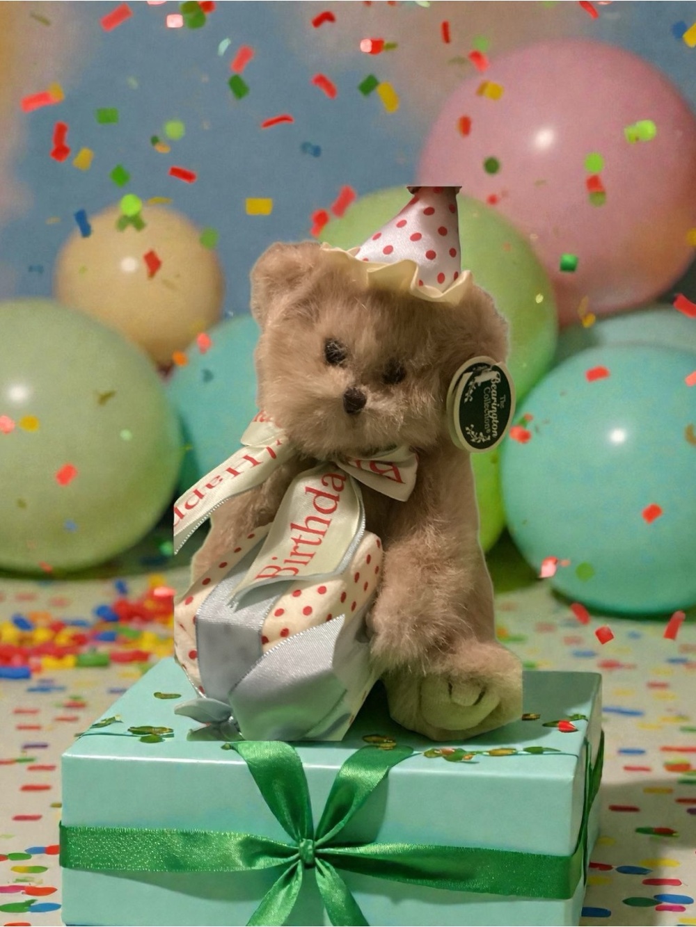 Bearington Happy Birthday Party Bear Blue Gift & moveable arms/legs